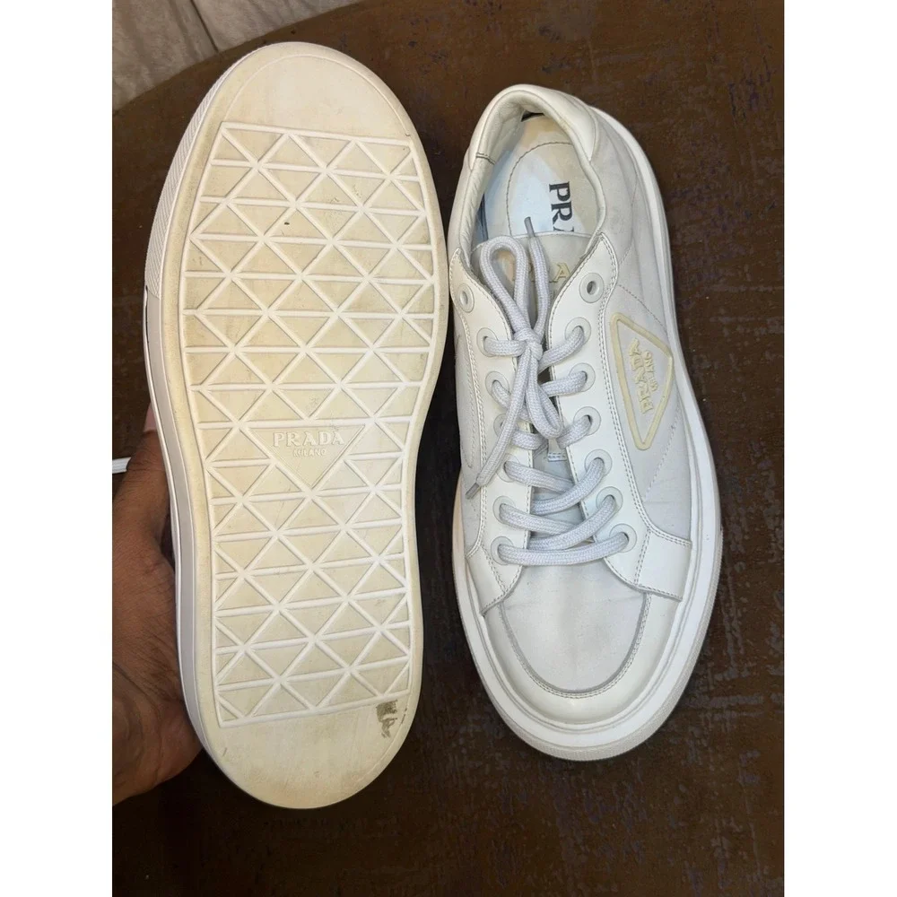Prada Re-Nylon Platform Sneakers White Leather Low Top Trainers 2EG376 Mens 6